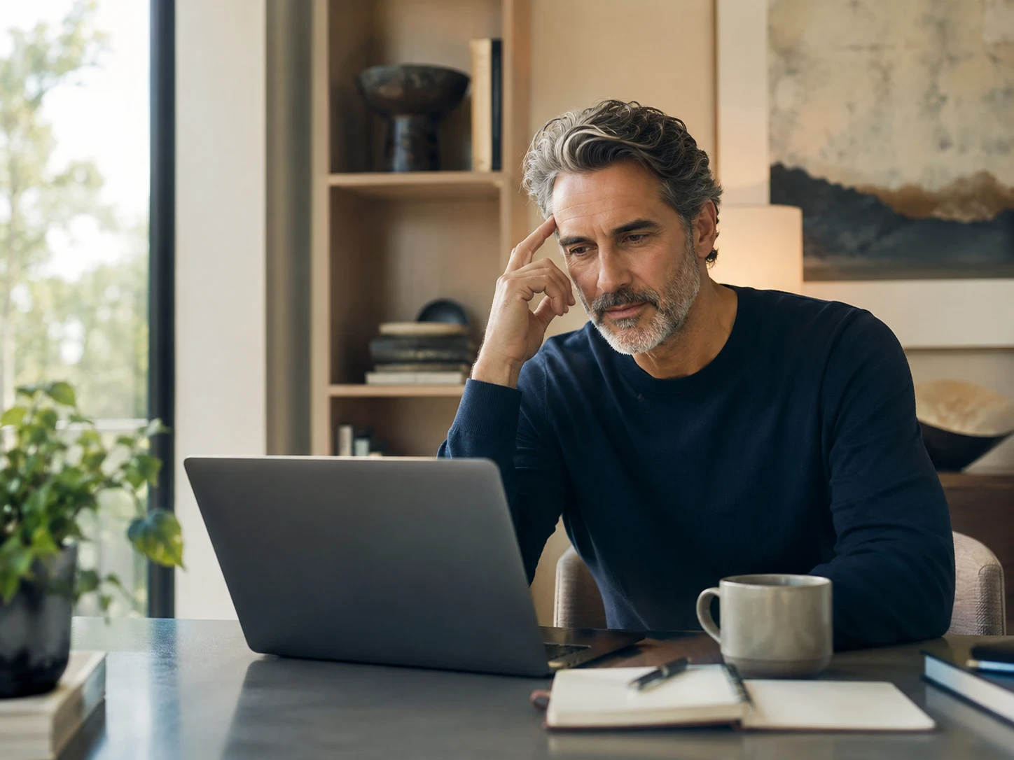 Active adult in his home office